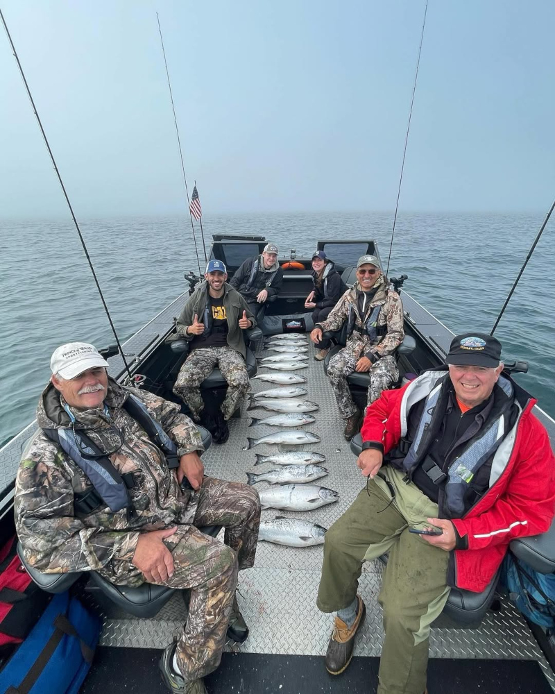 flat ocean and a bunch of hungry Salmon